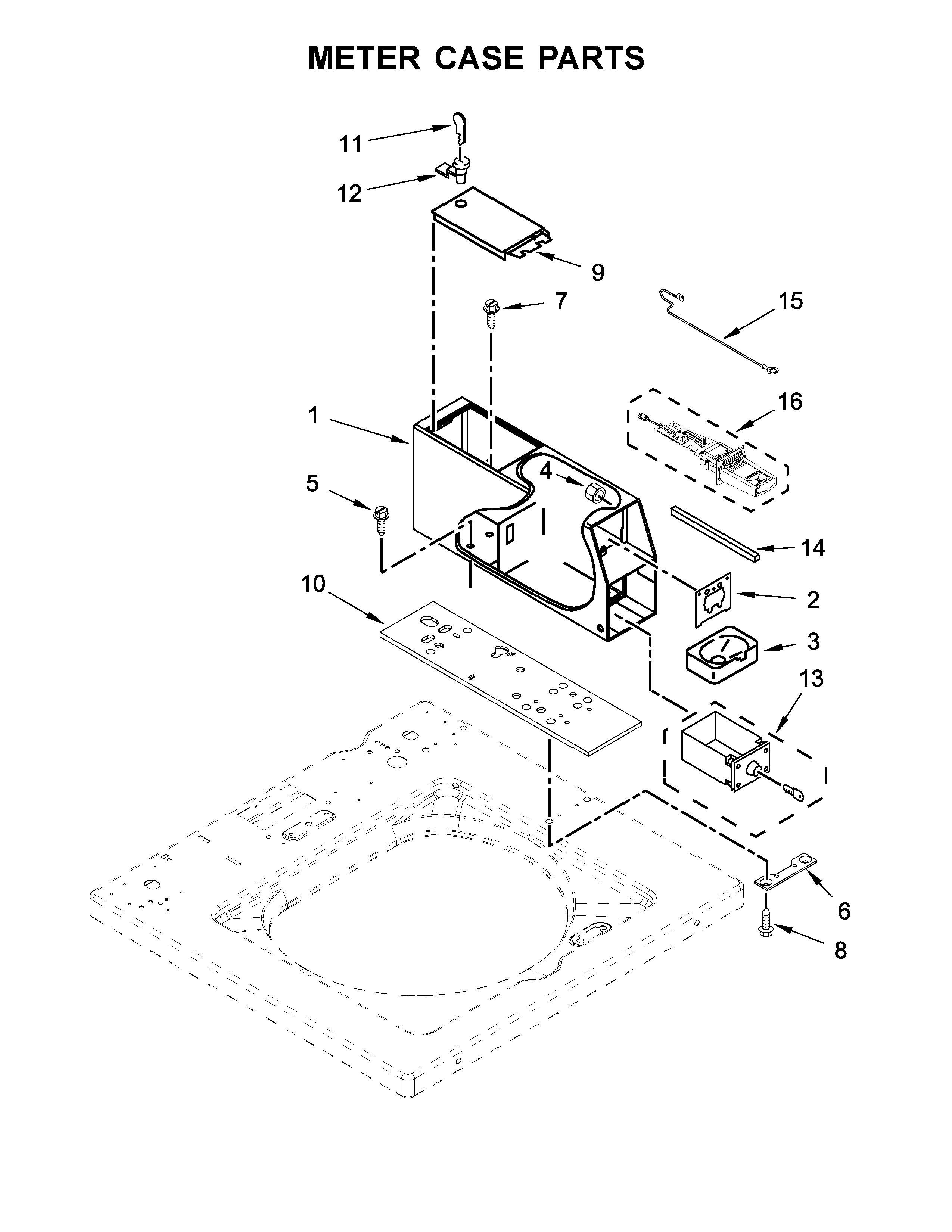 Meter Case Parts Diagram and Parts List for 11027022710  Kenmore Washer