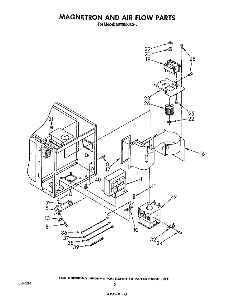 MAGNETRON AND AIRFLOW Diagram and Parts List for MW8650XS0  Whirlpool Microwave