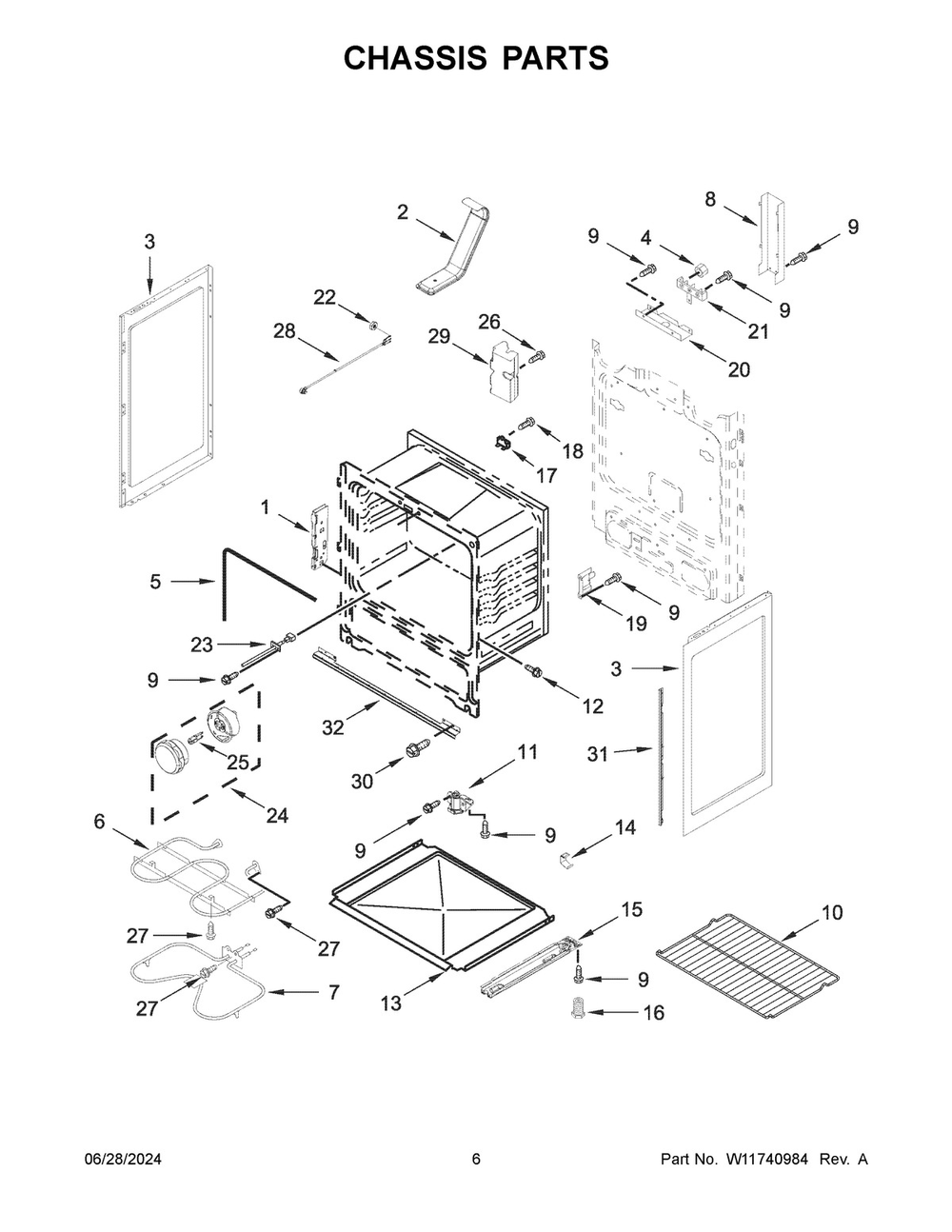 04 - Chassis Parts Diagram and Parts List for YAER6303MMS1  Whirlpool Wall Oven