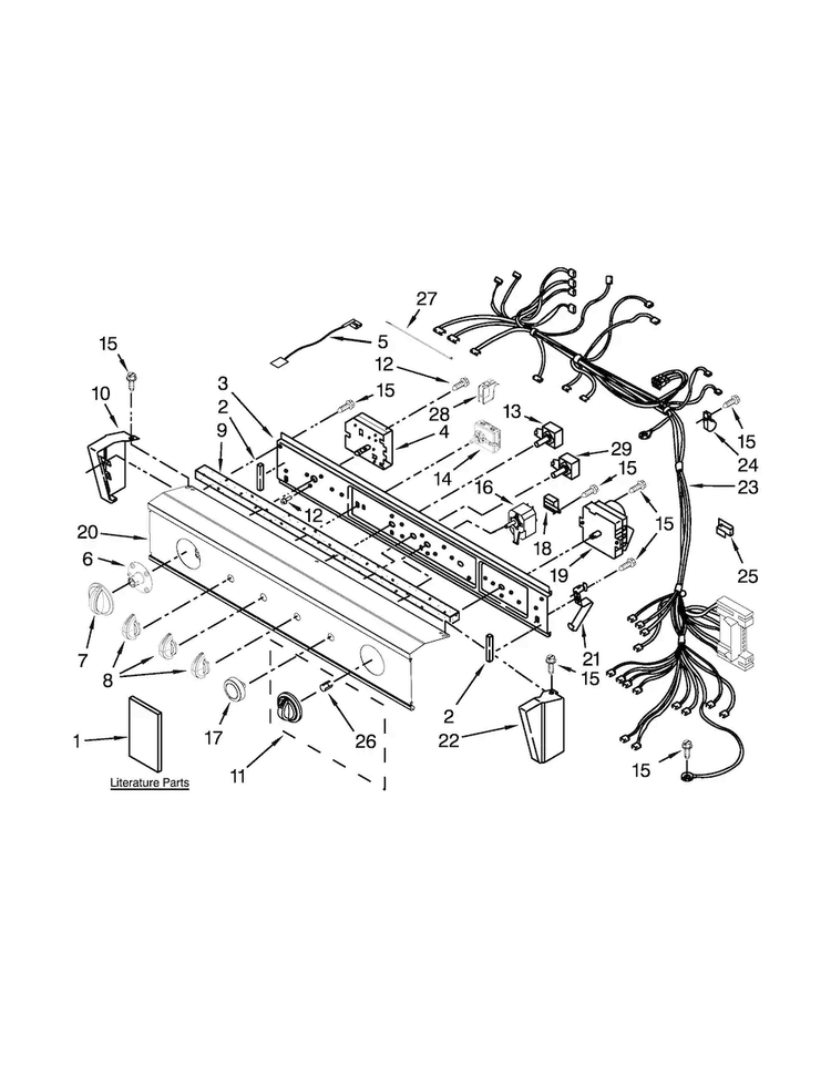 Washer/dryer Control Panel Parts Diagram and Parts List for WET3300XQ2  Whirlpool Washer Dryer Combo