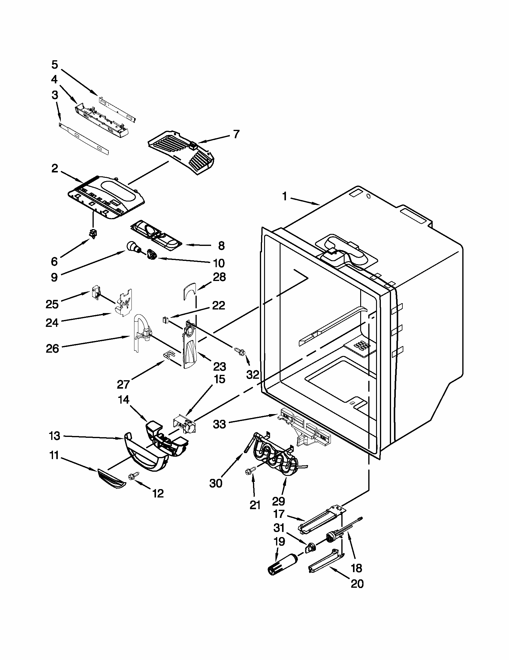 Refrigerator Liner Parts Diagram and Parts List for 59679323016  Kenmore Refrigerator