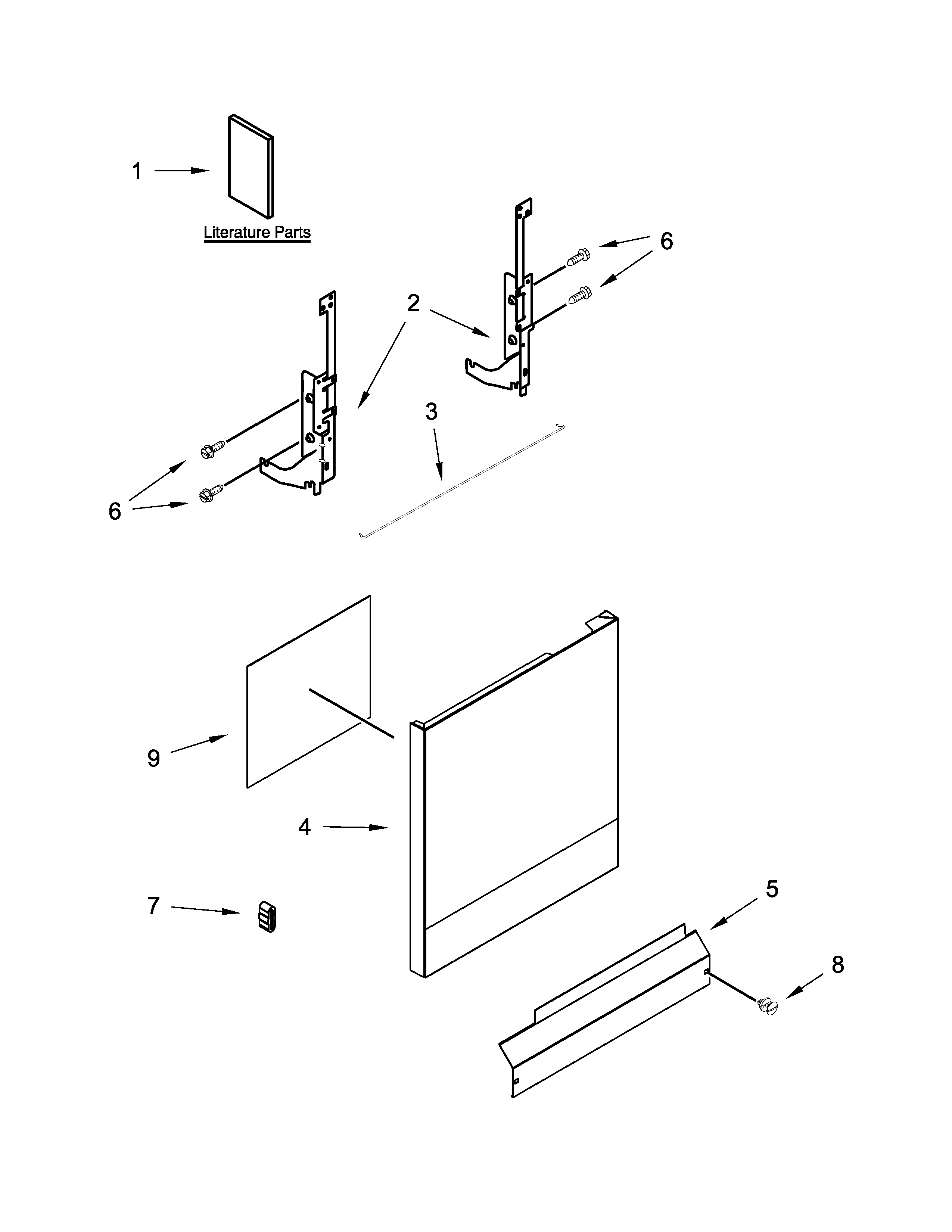 Door And Panel Parts Diagram and Parts List for IDF320PAFW0  Whirlpool Dishwasher