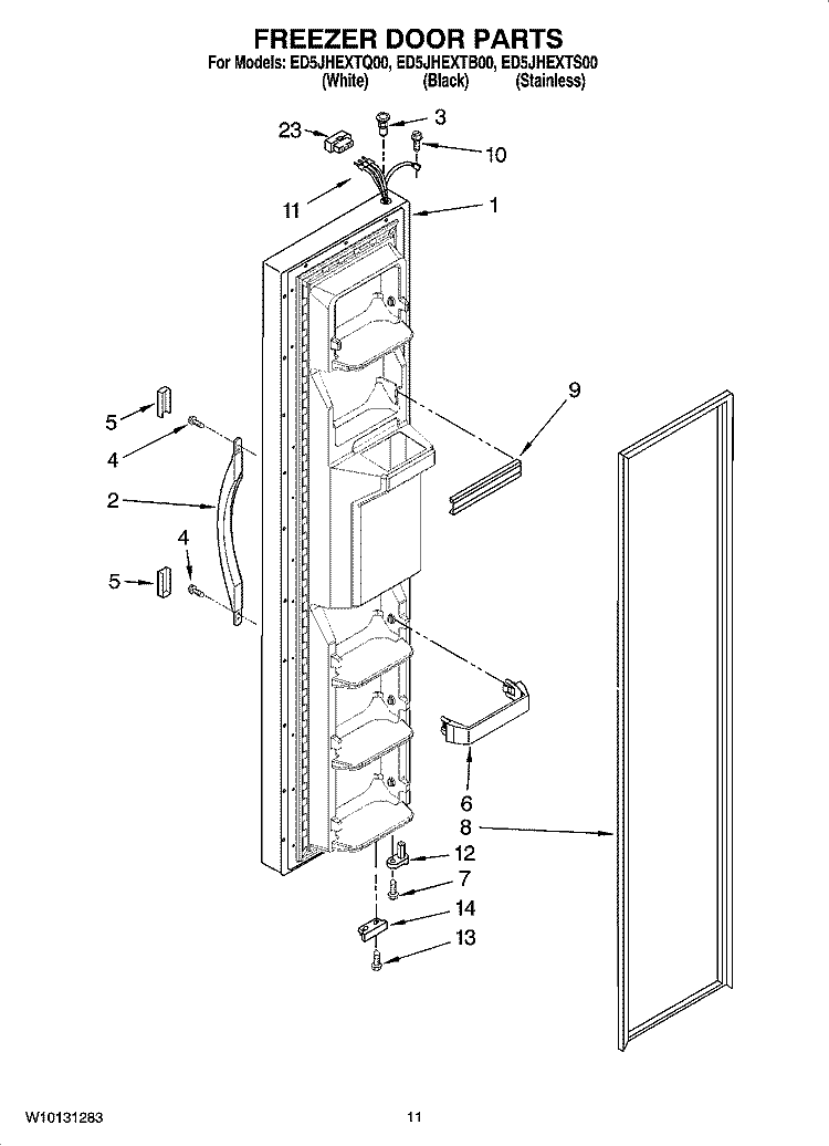 FREEZER DOOR PARTS Diagram and Parts List for ED5JHEXTS00  Whirlpool Refrigerator