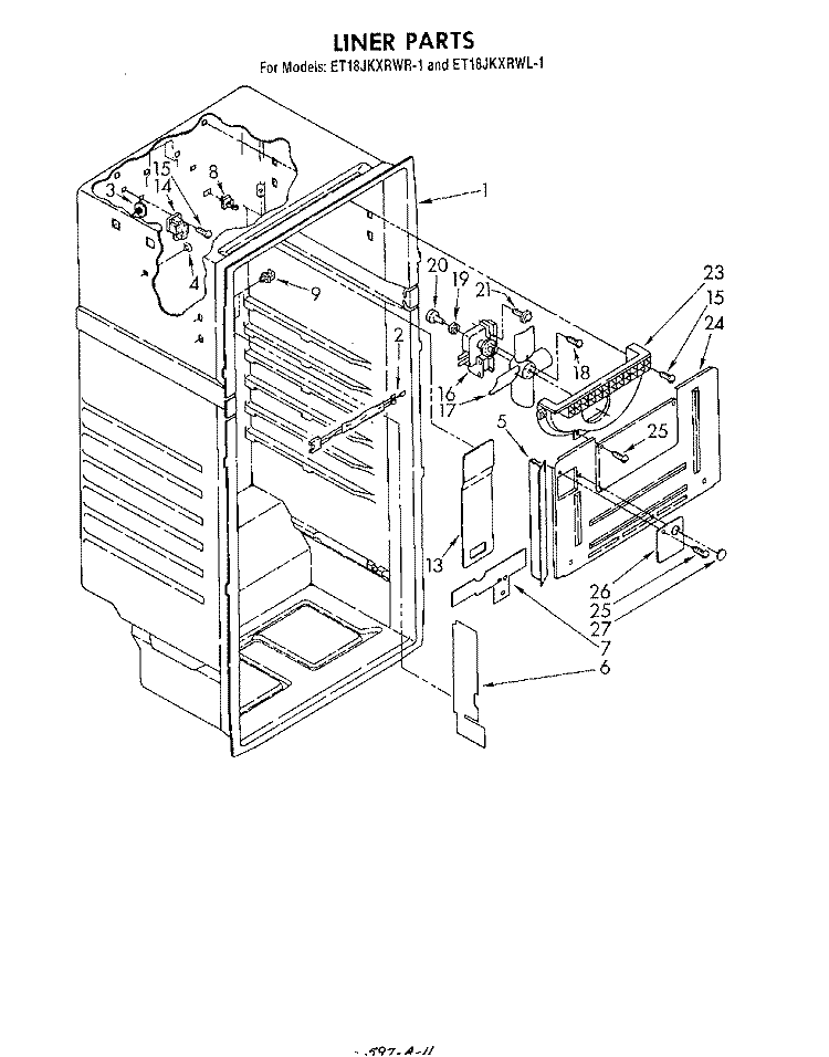 LINER Diagram and Parts List for ET18JKXRWR1  Whirlpool Refrigerator