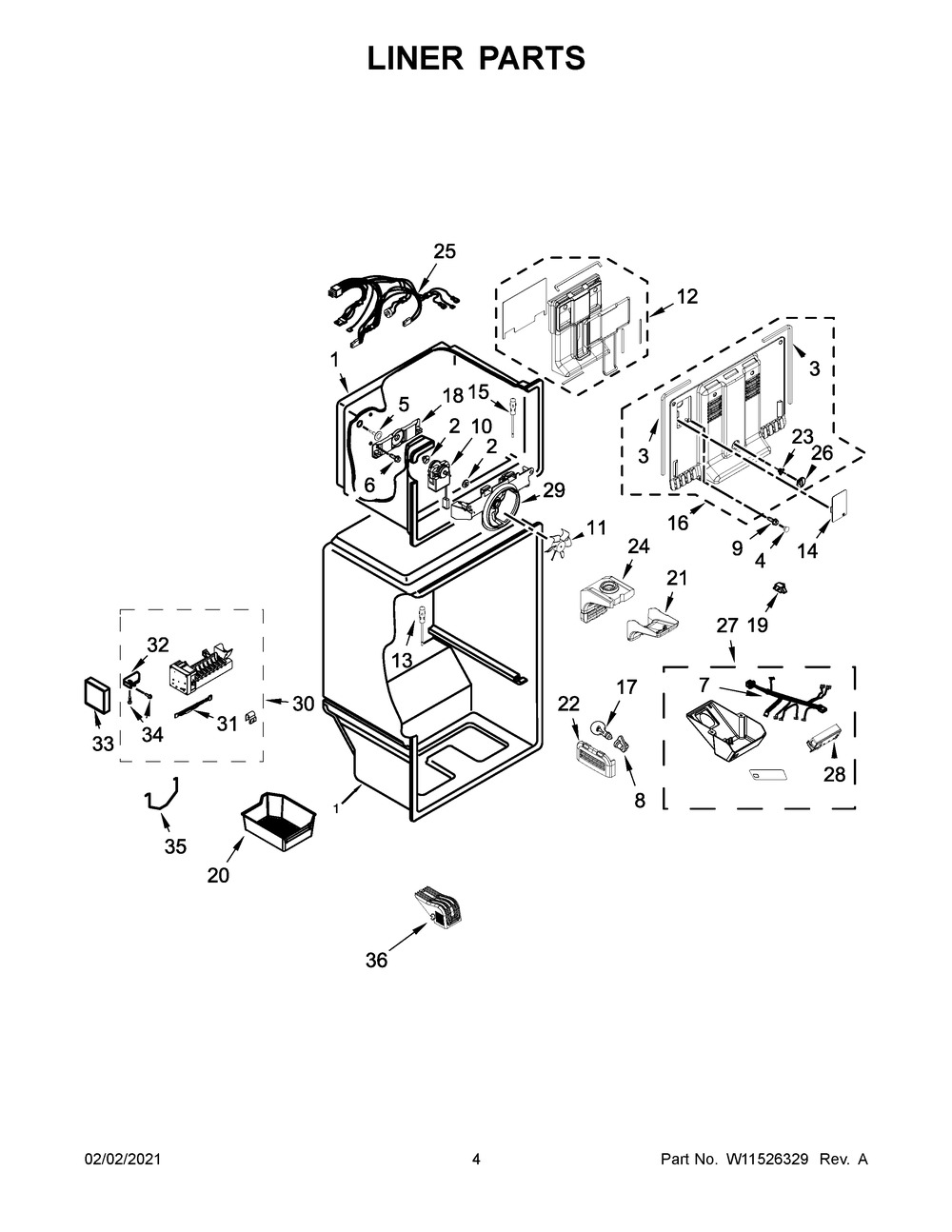 Liner Parts Diagram and Parts List for WRT318FMDW06  Whirlpool Refrigerator