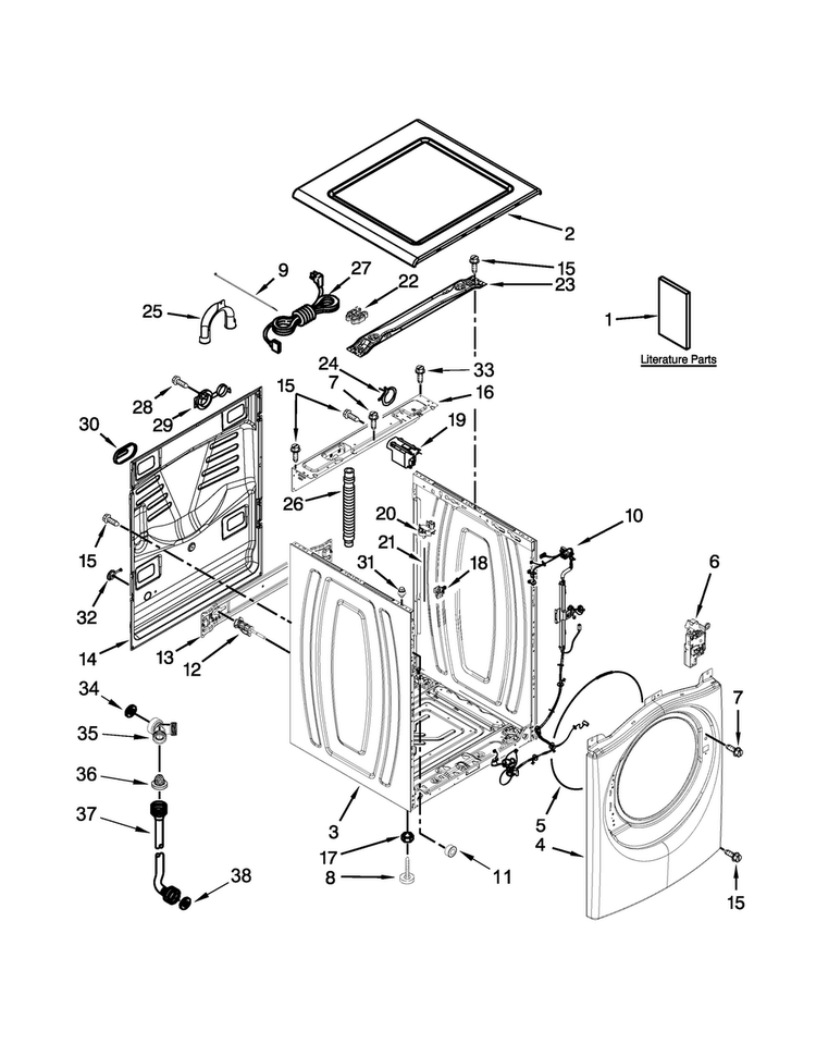 Top And Cabinet Parts Diagram and Parts List for 7MWFW95HEDU0  Whirlpool Washer