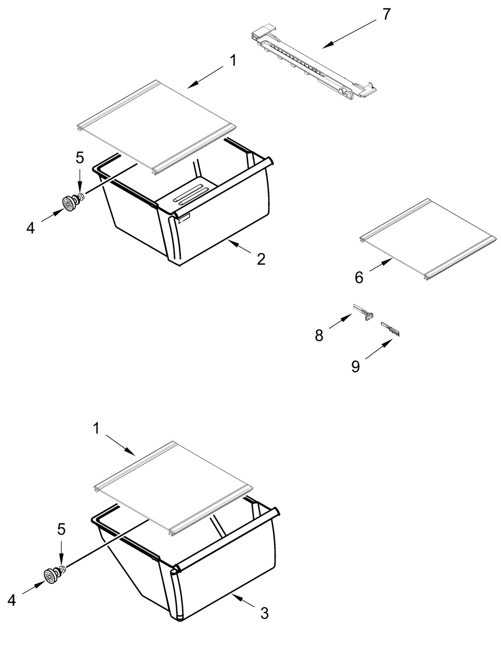 Refrigerator Shelf Parts Diagram and Parts List for WRS315SDHW09  Whirlpool Refrigerator