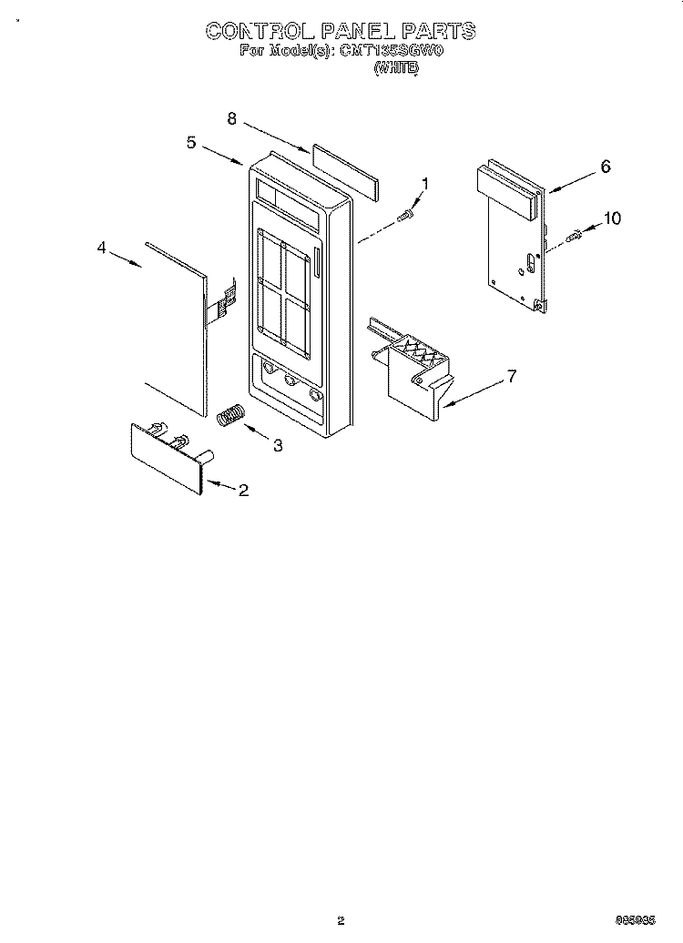 CONTROL PANEL Diagram and Parts List for CMT135SGW0  Whirlpool Microwave