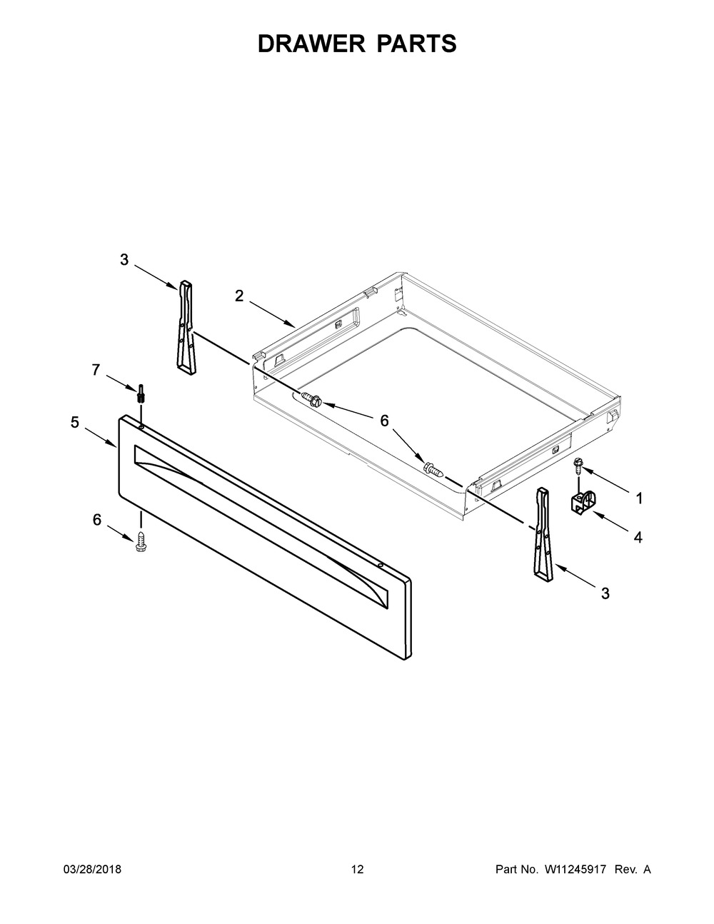 Drawer Parts Diagram and Parts List for WFG510S0HW0  Whirlpool Range