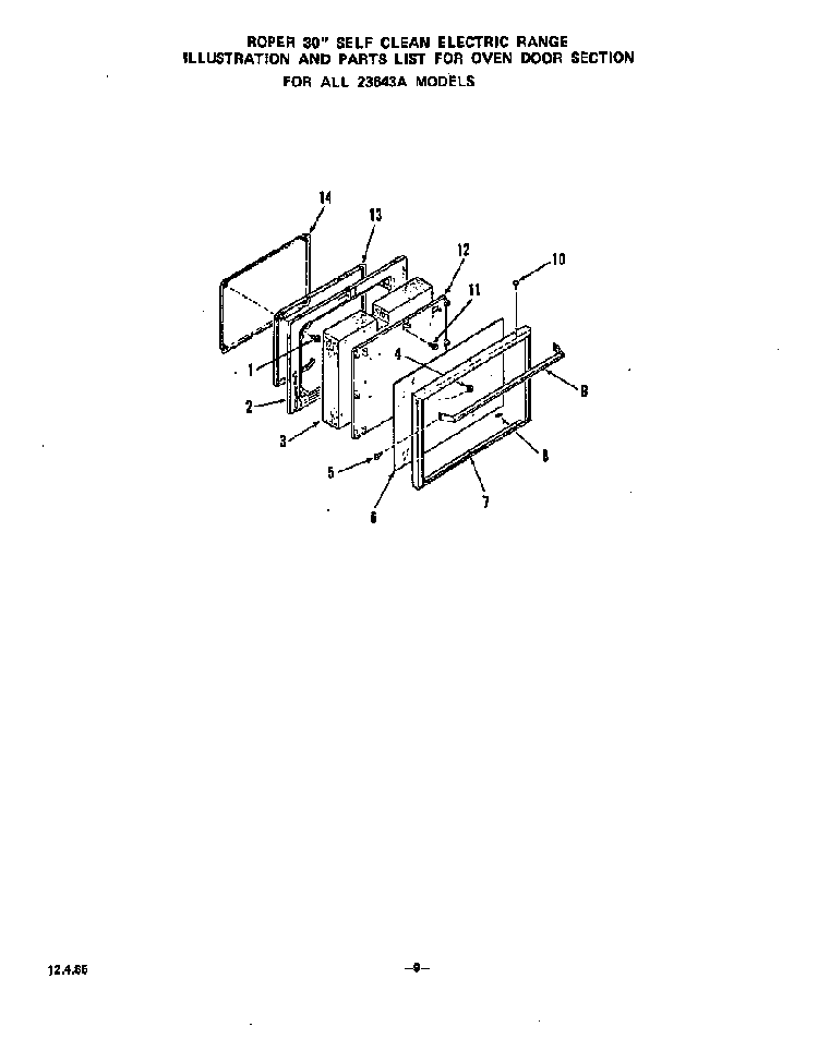 Door For All 23643a Models Diagram and Parts List for 2354*3A  Roper Range