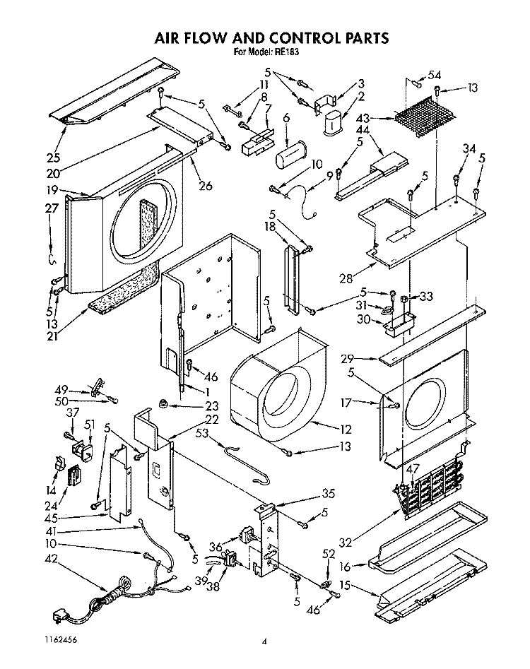AIR FLOW AND CONTROL Diagram and Parts List for RE183  Whirlpool Air Conditioner