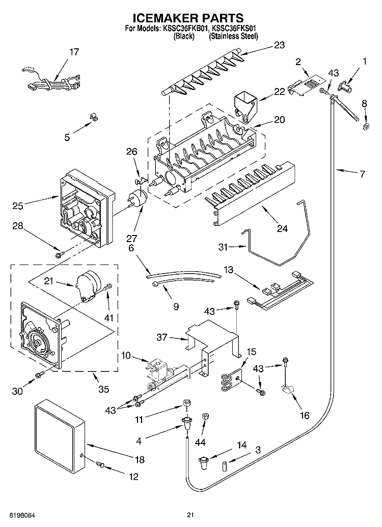 ICEMAKER Diagram and Parts List for KSSC36FKS01  KitchenAid Refrigerator