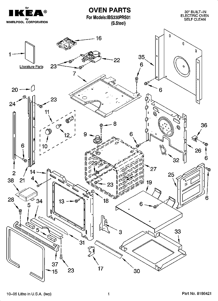 OVEN PARTS Diagram and Parts List for IBS330PRS01  Whirlpool Wall Oven