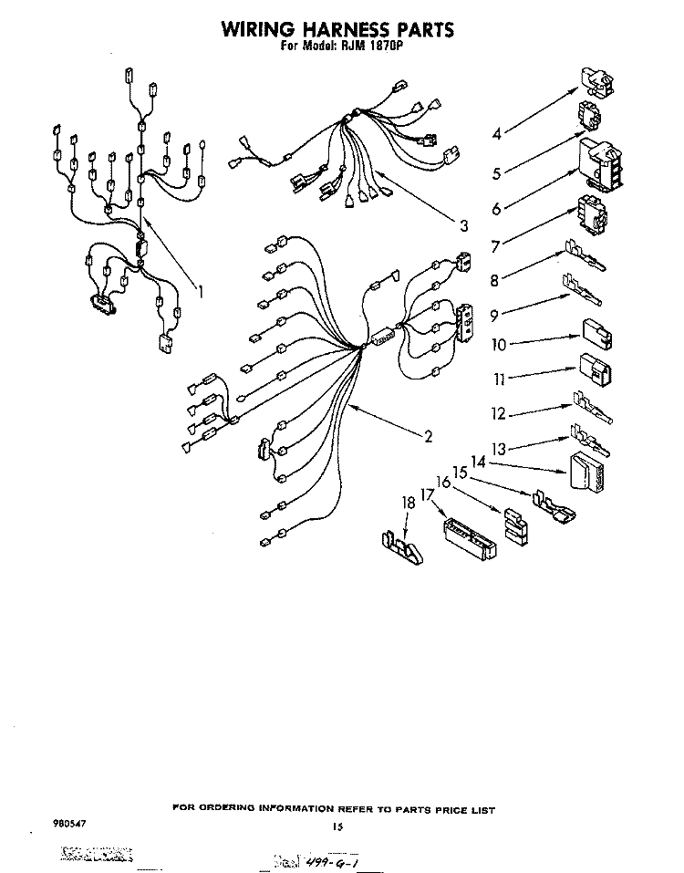 WIRING HARNESS Diagram and Parts List for RJM1870P  Whirlpool Microwave Oven Combo