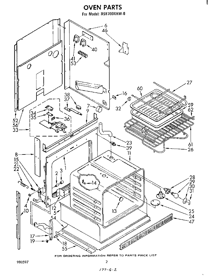 OVEN Diagram and Parts List for RS6700XKW0  Whirlpool Range