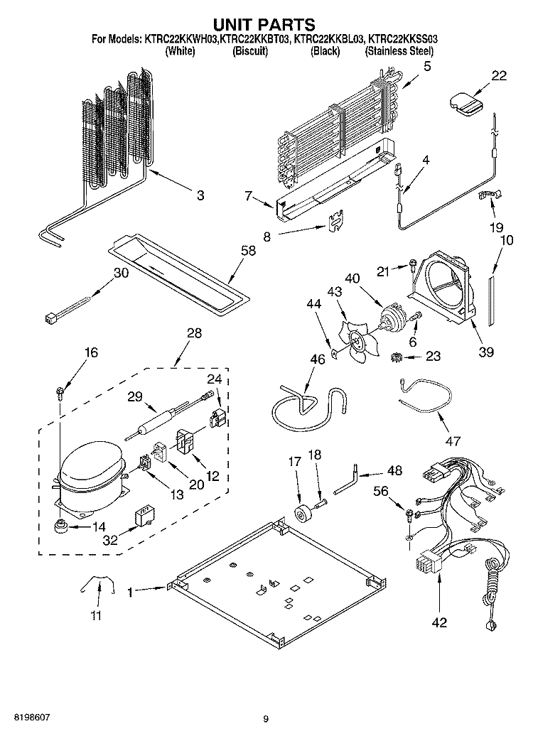 UNIT PARTS Diagram and Parts List for KTRC22KKWH03  KitchenAid Refrigerator