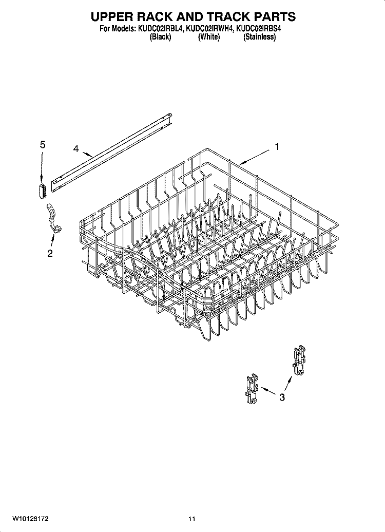 UPPER RACK AND TRACK PARTS Diagram and Parts List for KUDC02IRBL4  KitchenAid Dishwasher