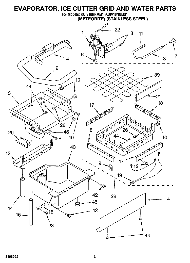 EVAPORATOR ICE CUTTER GRID AND WATER PARTS Diagram and Parts List for KUIV18NNMS1  KitchenAid Ice Maker
