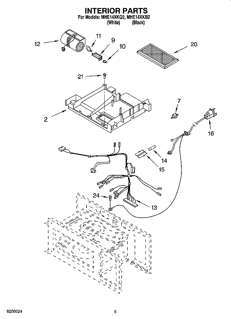 INTERIOR PARTS Diagram and Parts List for MHE14XKQ2  Roper Microwave