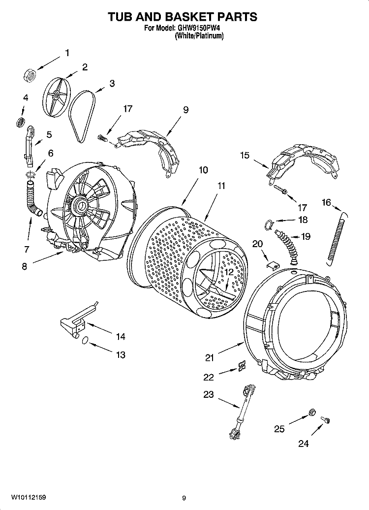 TUB AND BASKET PARTS Diagram and Parts List for GHW9150PW4  Whirlpool Washer