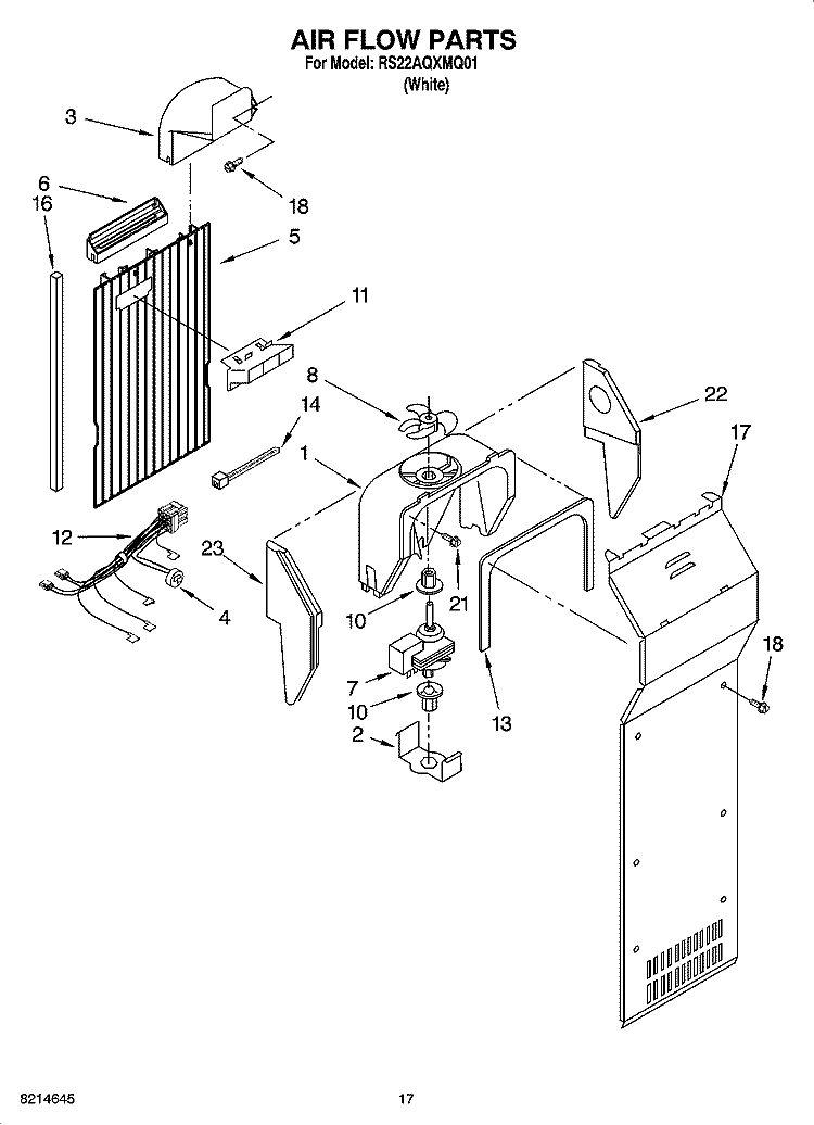 AIR FLOW PARTS Diagram and Parts List for RS22AQXMQ01  Roper Refrigerator