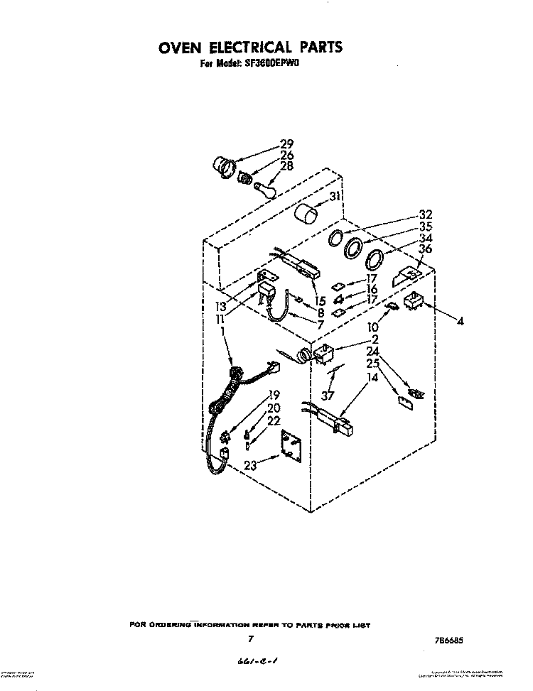 OVEN ELECTRICAL Diagram and Parts List for SF3600EPW0  Whirlpool Range