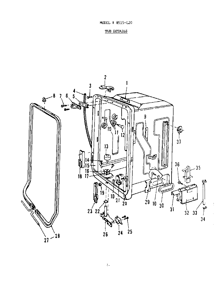 TUB Diagram and Parts List for 8515L20  Roper Dishwasher