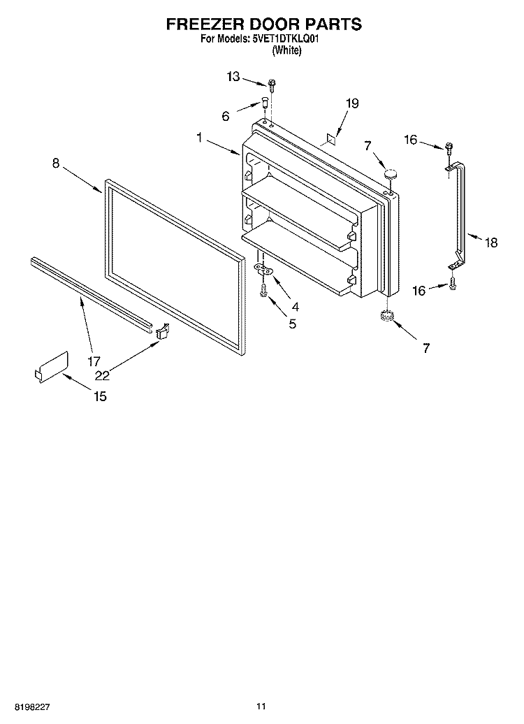 FREEZER DOOR Diagram and Parts List for 5VET1DTKLQ01  Whirlpool Refrigerator
