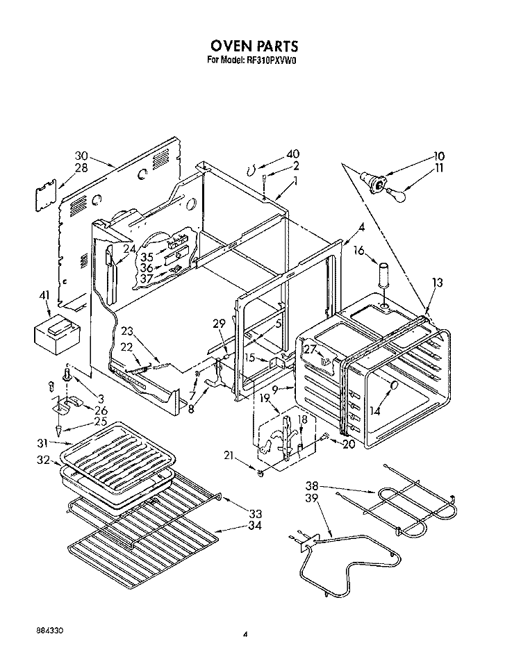 OVEN Diagram and Parts List for RF310PXVF0  Whirlpool Range