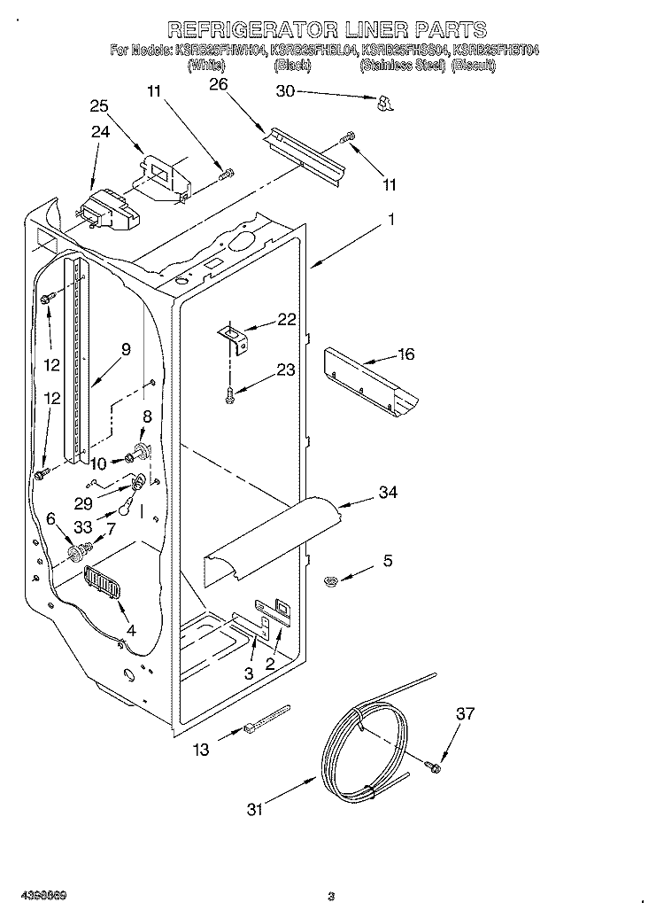 REFRIGERATOR LINER Diagram and Parts List for KSRB25FHBL04  KitchenAid Refrigerator