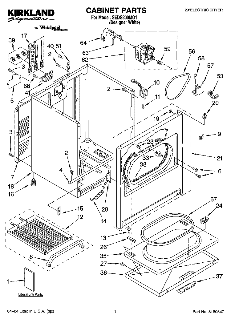 CABINET PARTS Diagram and Parts List for SEDS800MQ1  Whirlpool Dryer