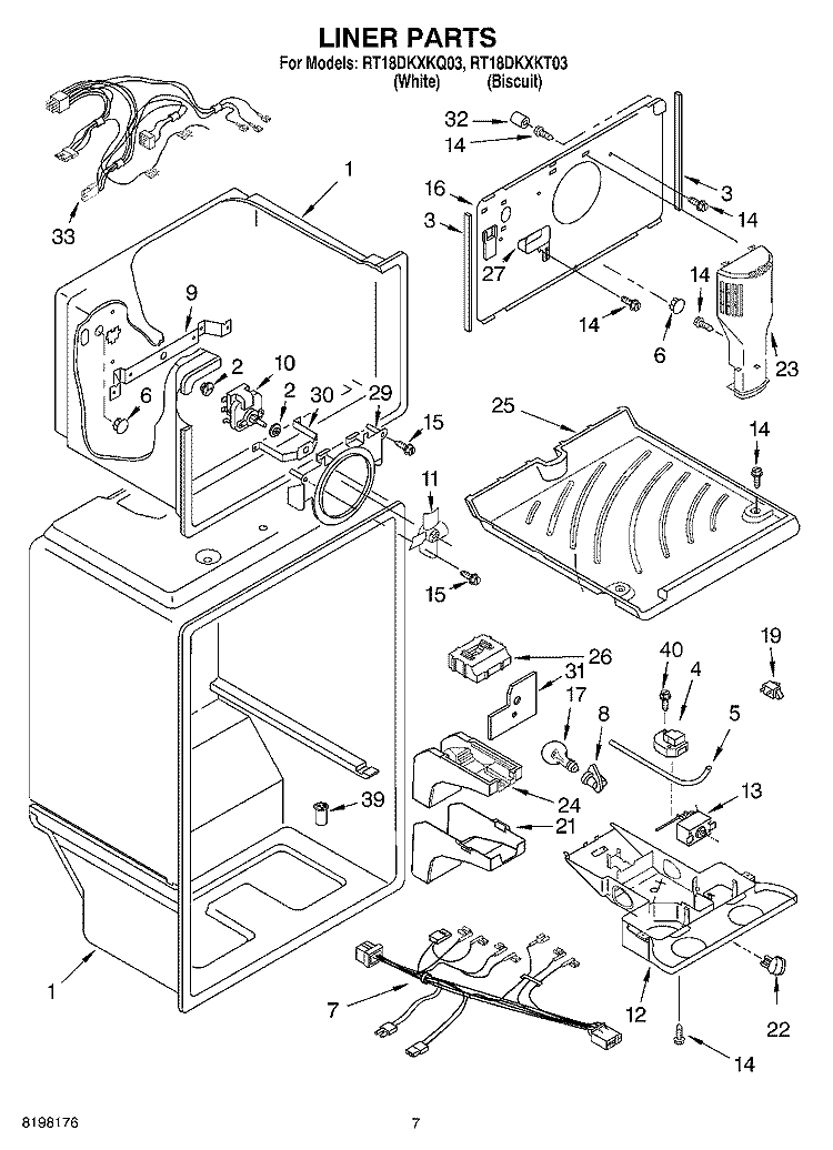 LINER Diagram and Parts List for RT18DKXKQ03  Roper Refrigerator
