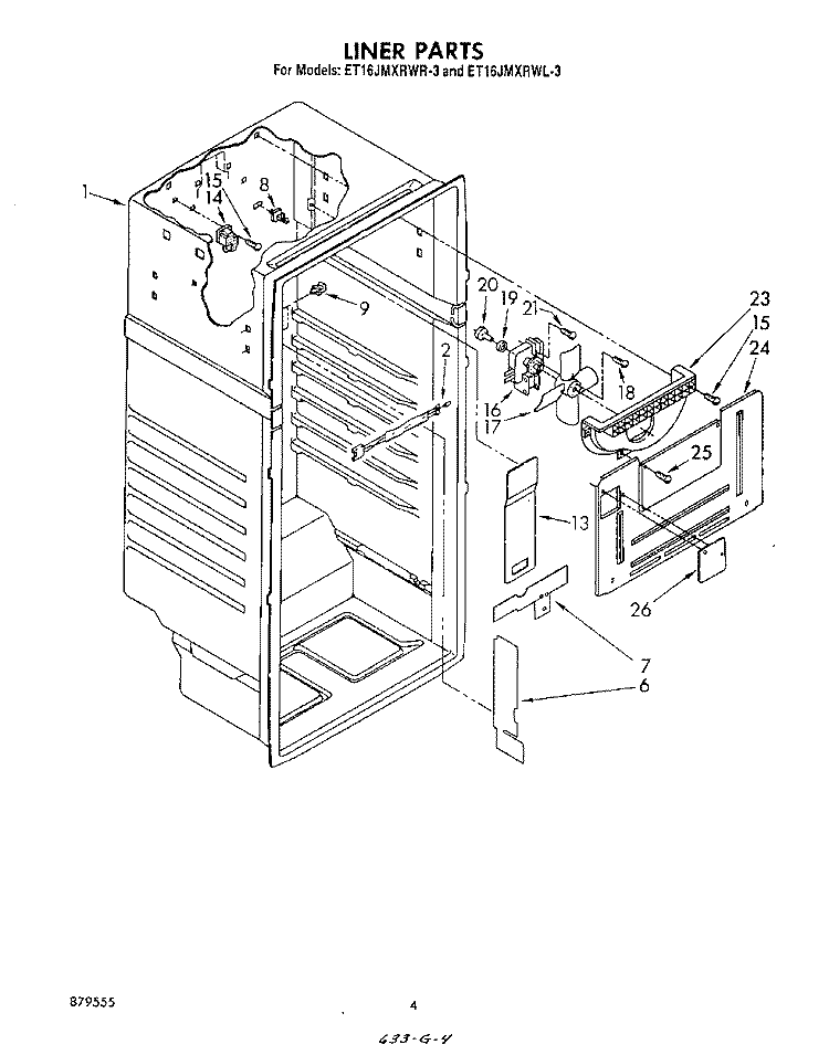 LINER Diagram and Parts List for ET16JMXRWR3  Whirlpool Refrigerator