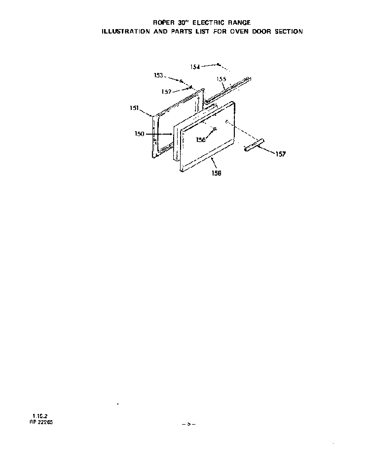 Oven Door Diagram and Parts List for 2413*0A  Roper Range
