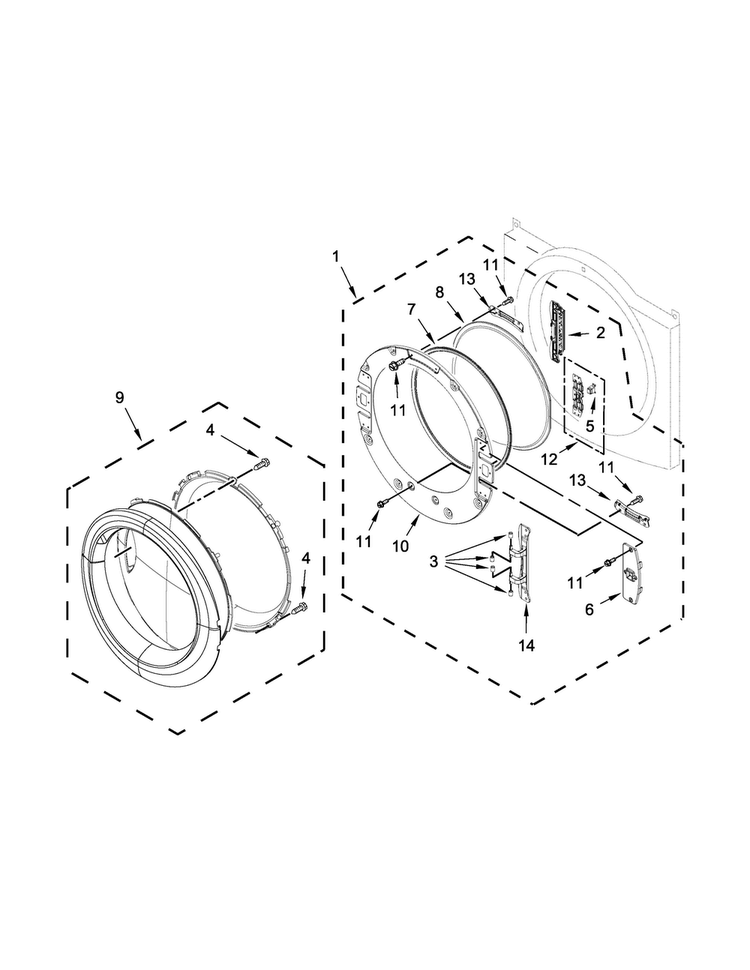 Door Parts Diagram and Parts List for 7MWGD87HEDC1  Whirlpool Dryer