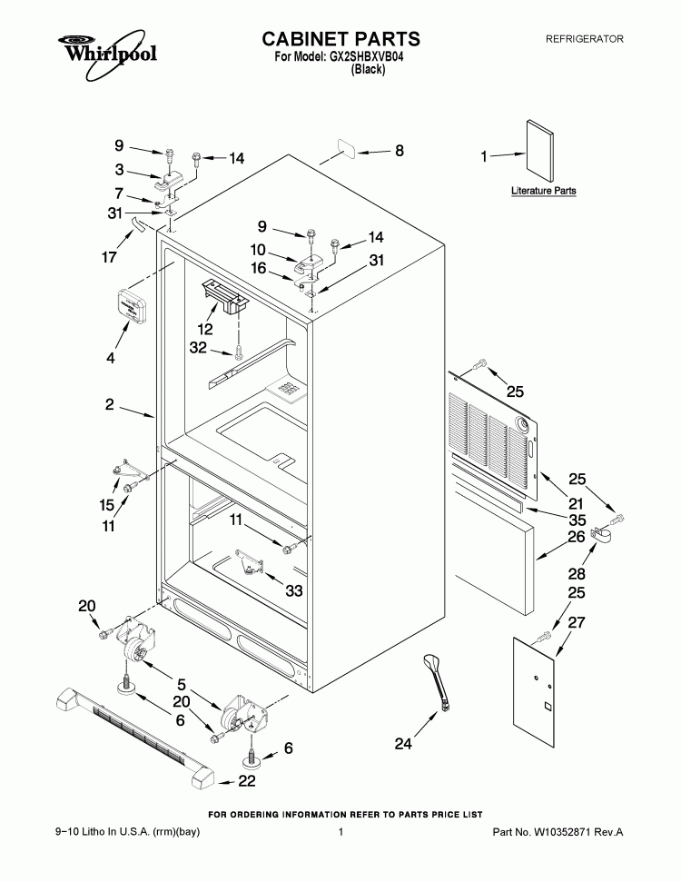 CABINET PARTS Diagram and Parts List for GX2SHBXVB04  Whirlpool Refrigerator