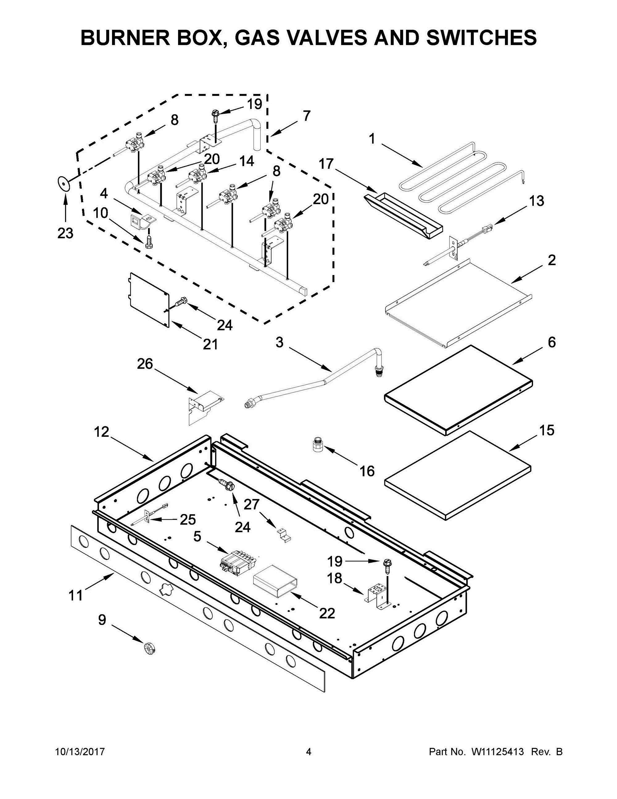 03 - BURNER BOX, GAS VALVES AND SWITCHES Diagram and Parts List for JGRP548WP02  Whirlpool Range