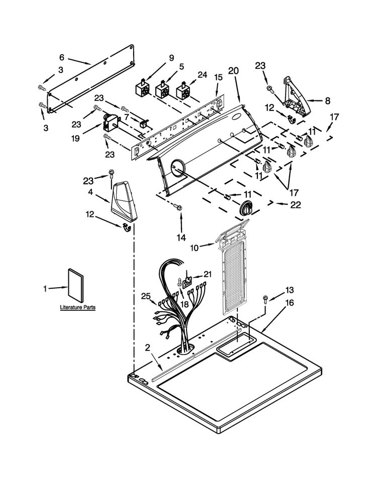 Top And Console Parts Diagram and Parts List for 7EWED1705YM2  Whirlpool Dryer