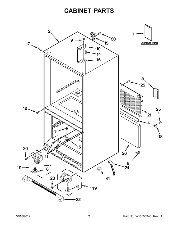 CABINET PARTS Diagram and Parts List for GB2FHDXWS08  Whirlpool Refrigerator