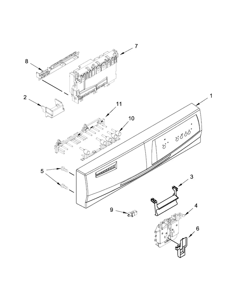 Control Panel And Latch Parts Diagram and Parts List for WDP350PAAB3  Whirlpool Dishwasher