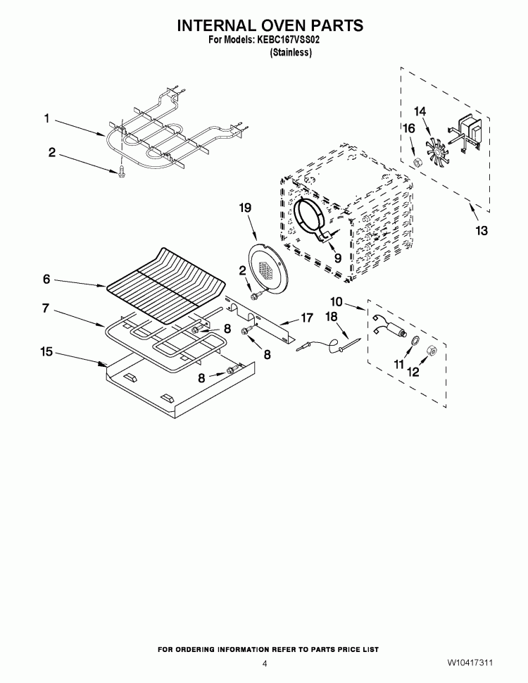 INTERNAL OVEN PARTS Diagram and Parts List for KEBC167VSS02  KitchenAid Wall Oven