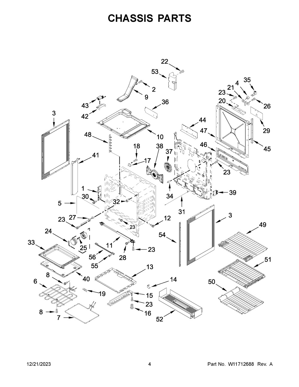 Chassis Parts Diagram and Parts List for KSEB900ESS7  KitchenAid Range