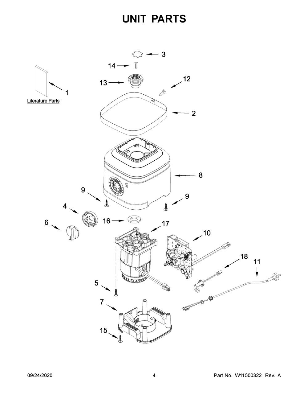 Unit Parts Diagram and Parts List for 5KSB1325GOB0  Whirlpool Blender
