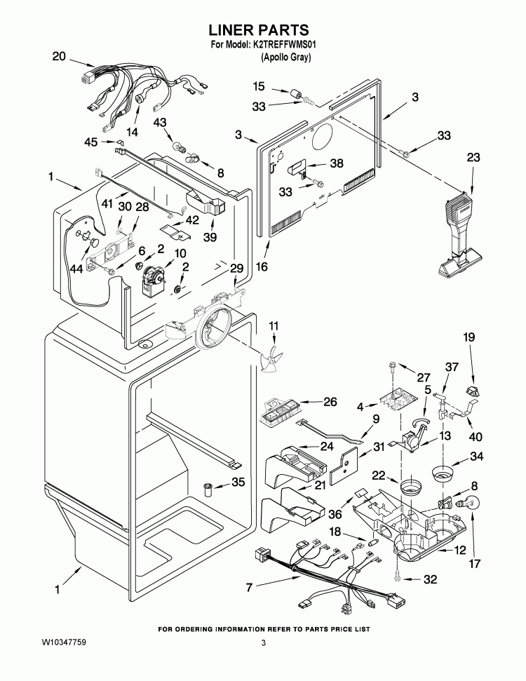 LINER PARTS Diagram and Parts List for K2TREFFWMS01  KitchenAid Refrigerator
