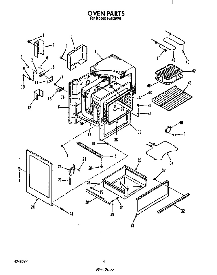 Oven Diagram and Parts List for F5108*0  Roper Range
