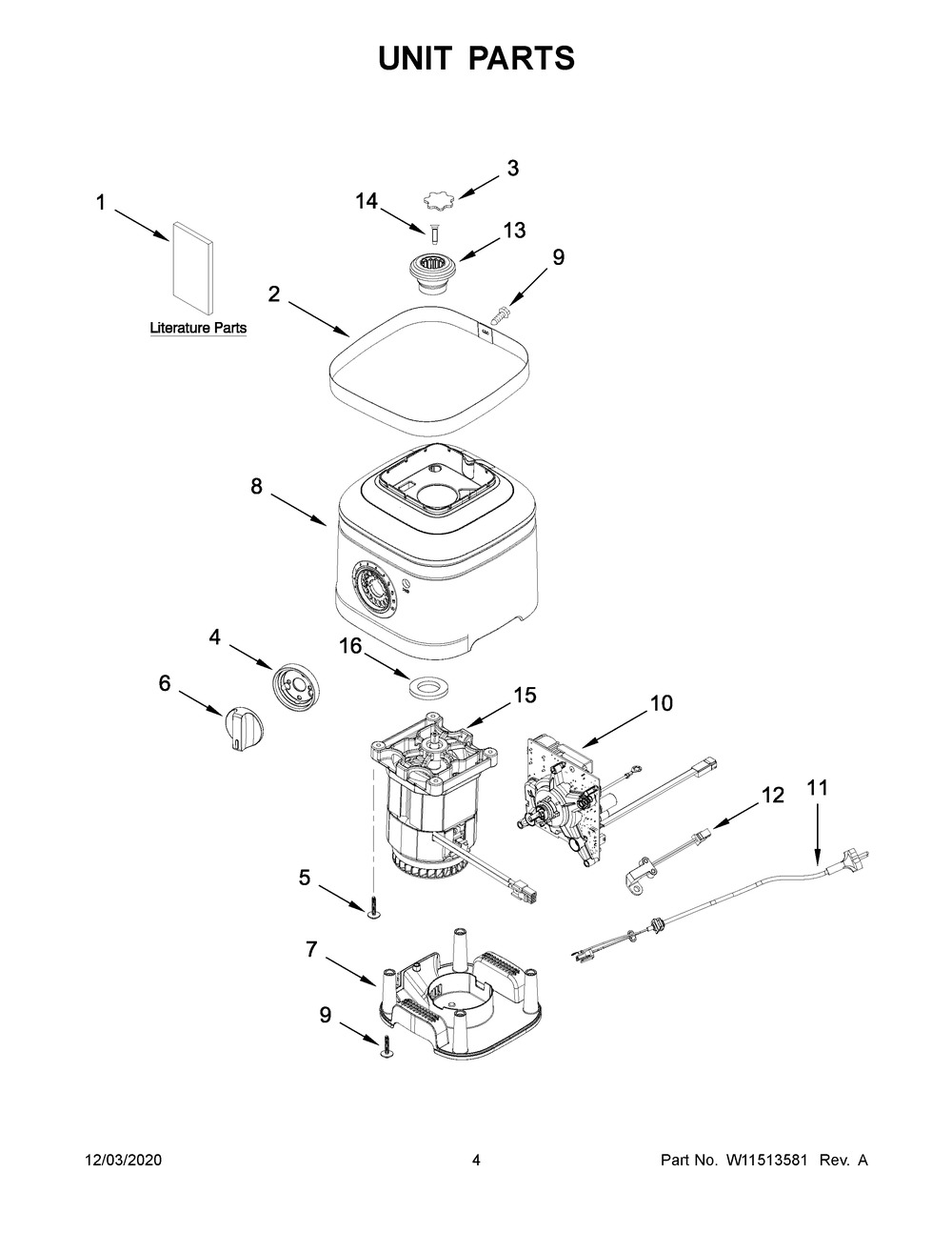 Unit Parts Diagram and Parts List for 5KSB1325EVB0  Whirlpool Blender