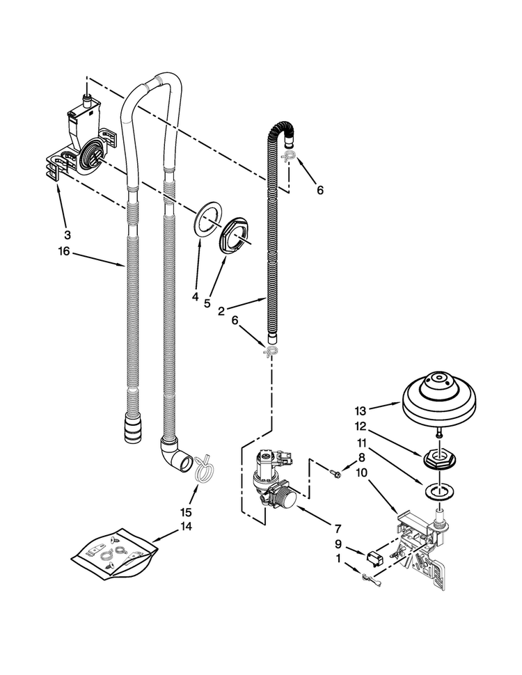 Fill, Drain And Overfill Parts Diagram and Parts List for KDHE404DSS0  KitchenAid Dishwasher