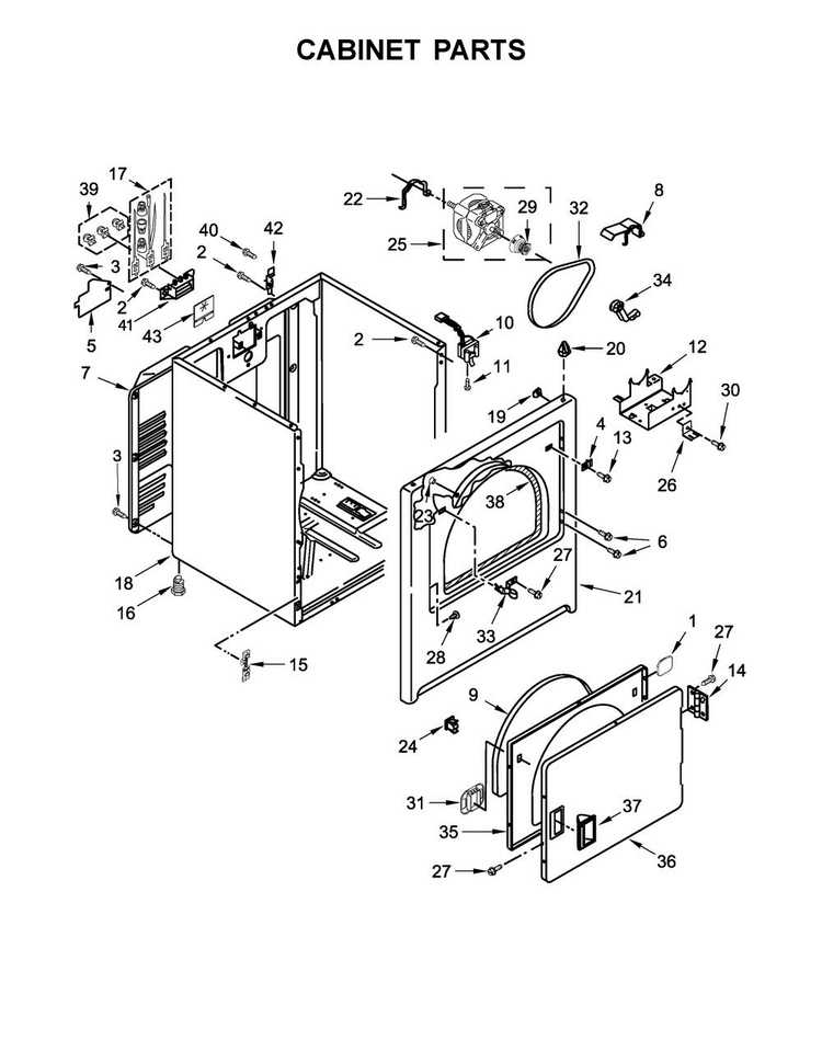 Cabinet Parts Diagram and Parts List for WED4975EW0  Whirlpool Dryer