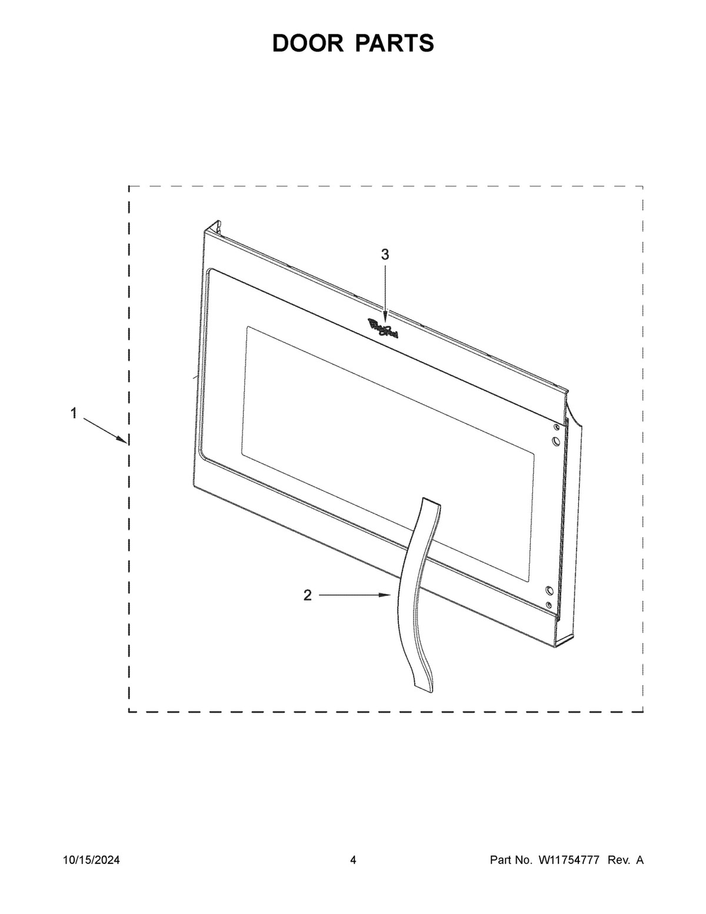 03 - Door Parts Diagram and Parts List for WMMS3130RS00  Whirlpool Microwave