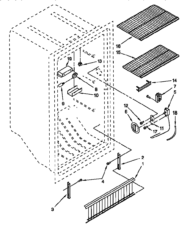 Liner Diagram and Parts List for EV150NXEW0  Whirlpool Freezer